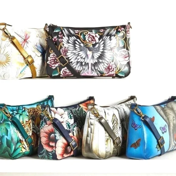 Nwt Anuschka blue Tiger Family Bag Purse painted leather crossbod… - Picture 5 of 5